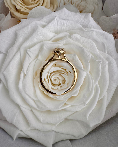 Bague solitaire ronde avec halo DR145