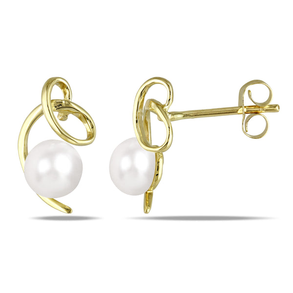 Boucles d'oreilles ruban doré & perle #20